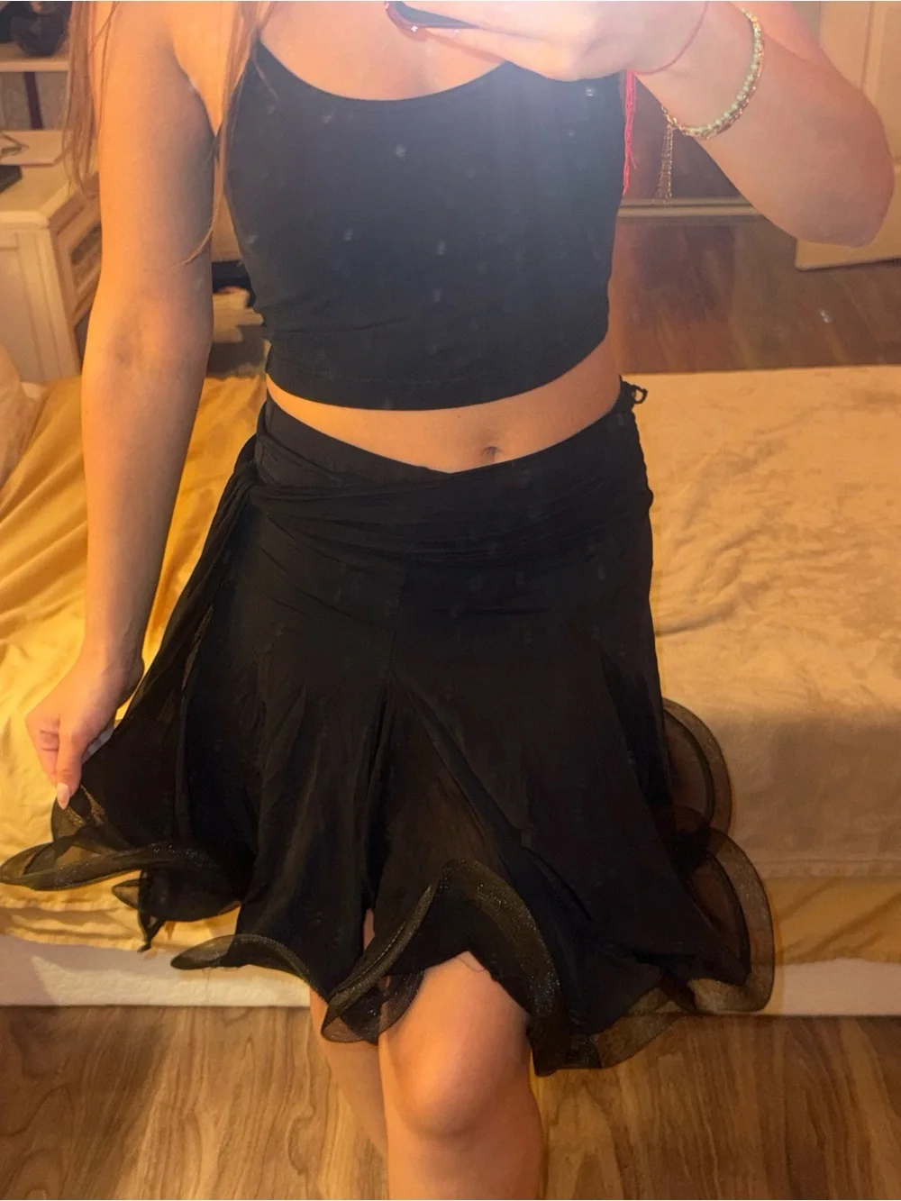 Black Ruffled Ballroom Dancing Skirt with shorts